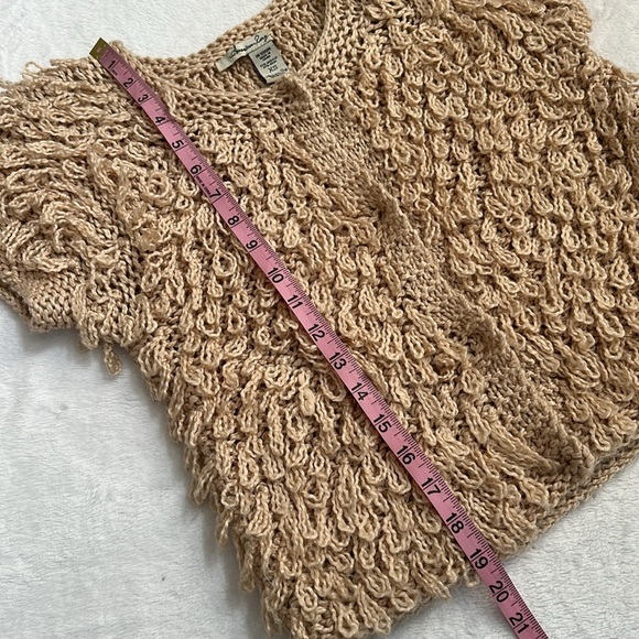 American Rag Women’s Shaggy Wool Blend Short Sleeve Boho Crop Cardigan Tan XS - Picture 8 of 9